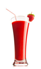 Cocktail smoothie with juicy strawberry, isolated on white