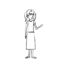 blurred silhouette of woman standing with pigtails hair in blouse and long skirt vector illustration