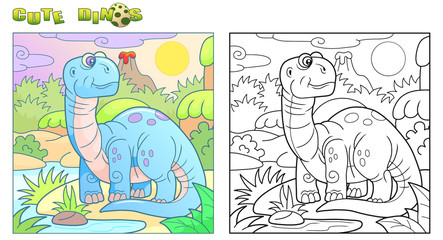 Funny cute brontosaurus cartoon illustration   © fargon