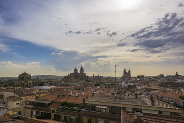 Fototapeta na wymiar Salamanca cityscape, with the Cathedral, the Pontifical University and Dominican monastery of San Esteban