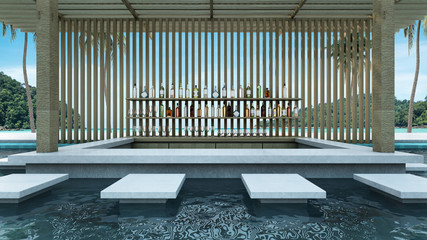 Swimming pool bar have view sea - 3D render