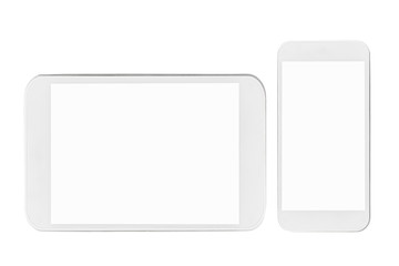 smartphone and tablet on white background