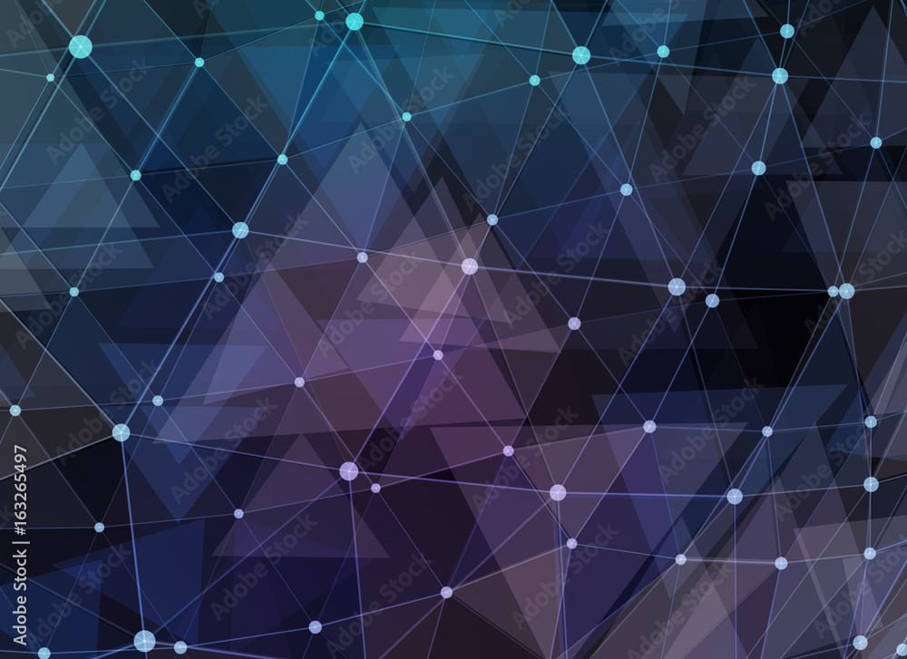 Aufkleber abstract blue polygonal space background with connecting dots. 3d illustration