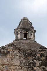 Exterior detail of house in La Antigua Guatemala, wall and cupula colonial style in Guatemala, Central America.