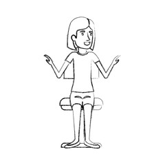 blurred silhouette of woman with short hair and sitting in chair vector illustration