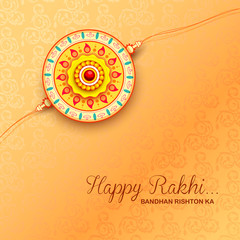 Greeting card with Decorative Rakhi for Raksha Bandhan background