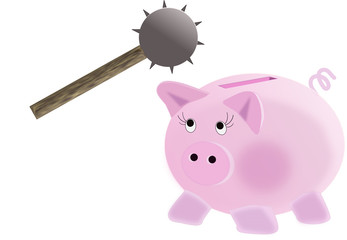 illustration on the concept : break open your piggy bank