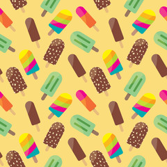 Colorful Ice Cream Seamless Vector Pattern Background Yellow