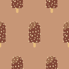 Almond Chocolate Ice Cream Seamless Vector Pattern Background Brown