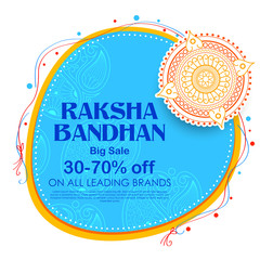 Sale and promotion banner poster with Decorative Rakhi for Raksha Bandhan, Indian festival of brother and sister bonding celebration
