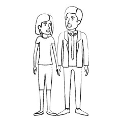 blurred silhouette of man and woman standing and her with short hair and him in formal suit with tie vector illustration