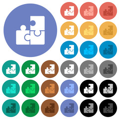 Puzzles round flat multi colored icons