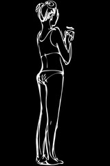 vector sketch shapely girl in bikini