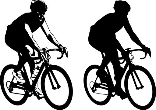 bicyclist sketch illustration and silhouette - vector
