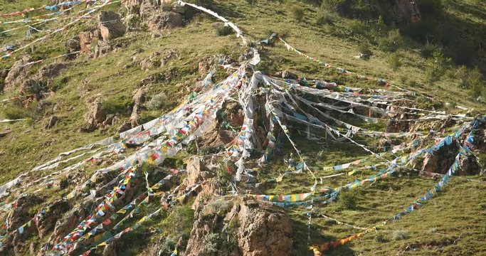 4k prayer flag on lhasa mountain,tibet.