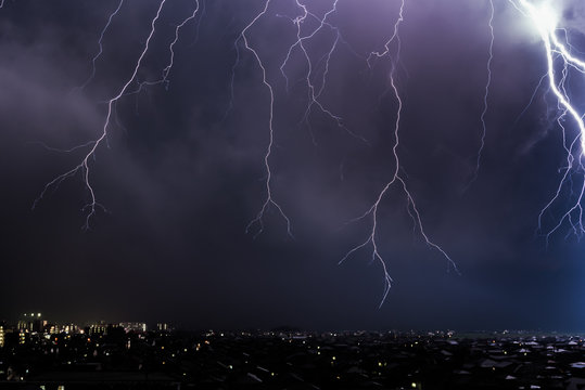 Lightning over City landscape