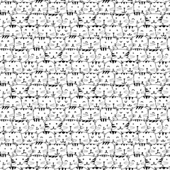 Hand Drawn Cute Cat Vector Pattern. Doodle art.