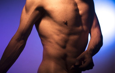 Fototapeta na wymiar Nude muscular fit man naked