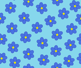 Nature vector seamless pattern with beautiful blue flowers. Decorative endless texture
