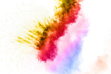 abstract multicolored powder splatted on white background,Freeze motion of color powder exploding