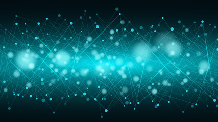 Obraz premium Abstract futuristic background of connected lines and dots. The glowing neon lines are blue. Movement of elements. Plexus style. New technologies