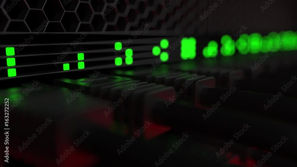 Aufkleber server connectors and flashing green led lamps. computer equipment, network or modern data center co