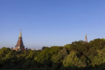Fotobehang Landscape of two pagoda on the top of Inthanon mountain, Chiang Mai, Thailand. © Nattawat
