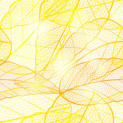 Seamless bright golden autumn leaf background. Glittering golden shimmering bright pattern with leaves