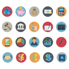 Business and finance icons set. Business elements, office equipment and marketing items. Flat style icons. Vector illustration