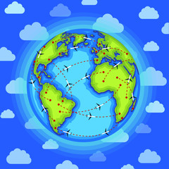 Planes flying around Earth