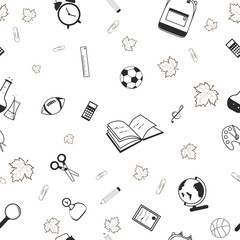 seamless pattern with school supplies icon. Back to school background.