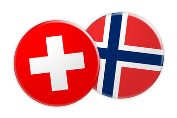 Obraz premium News Concept: Switzerland Flag Button On Norway Flag Button, 3d illustration on white background