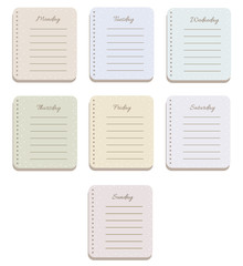 The sheets of the planner in a cute polka dots. Diary.To Do List. The names of the days of the week. Cute texture. The Style Of Provence. Gentle colors. Vector illustration. 