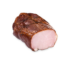 Piece of pork ham isolated on white background. Meatworks product