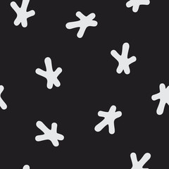 Asterisk or star sign Seamless vector pattern. Hand drawn sign on black background. Repeated texture for print, textile, t-shirt, fabric, wallpaper, card , poster, home decor, packaging, wrapping pape