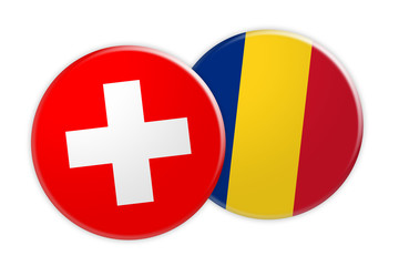 Fototapeta premium News Concept: Switzerland Flag Button On Romania Flag Button, 3d illustration on white background
