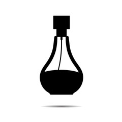 Graceful black silhouette of perfume bottle on white background