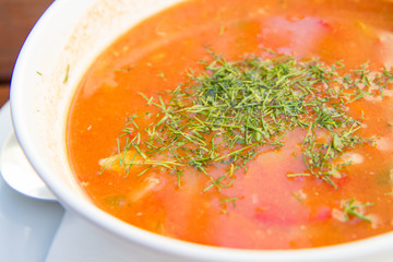 Fresh fish soup with some cod bits