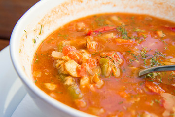 Fresh fish soup with some cod bits