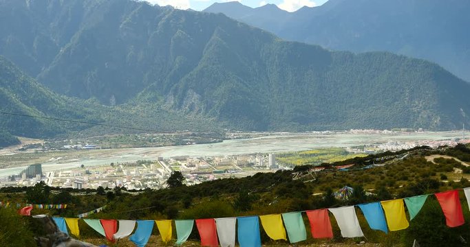 4k prayer flag on lhasa mountain,tibet.