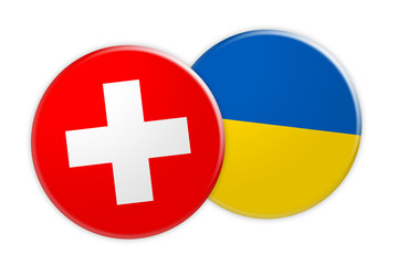 Fototapeta premium News Concept: Switzerland Flag Button On Ukraine Flag Button, 3d illustration on white background