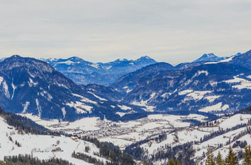 Mountains with snow in winter.  Ski resort of Soll, Tyrol, Austria