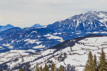 Mountains with snow in winter.  Ski resort of Soll, Tyrol, Austria