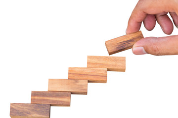 Wooden block arrange by business man,  business concept