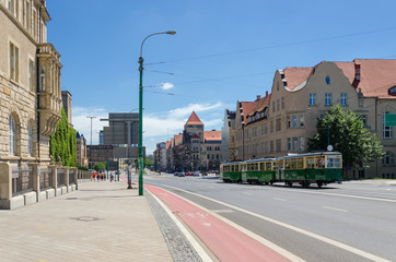 CITYSCAPE - Historic tram on the streets of Poznan