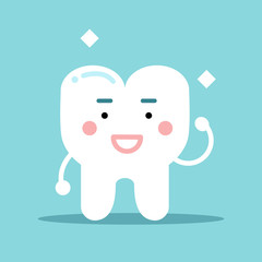 Smiling healthy strong cartoon tooth character, dental vector Illustration for kids