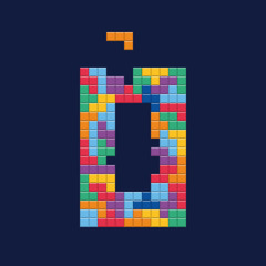 Logo number "0", video game pixel style. Editable vector design. 
