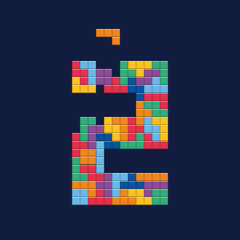 Logo number "2", video game pixel style. Editable vector design. 