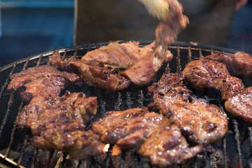 roasted pork in thailand market, thailand street food.