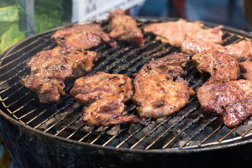 roasted pork in thailand market, thailand street food.